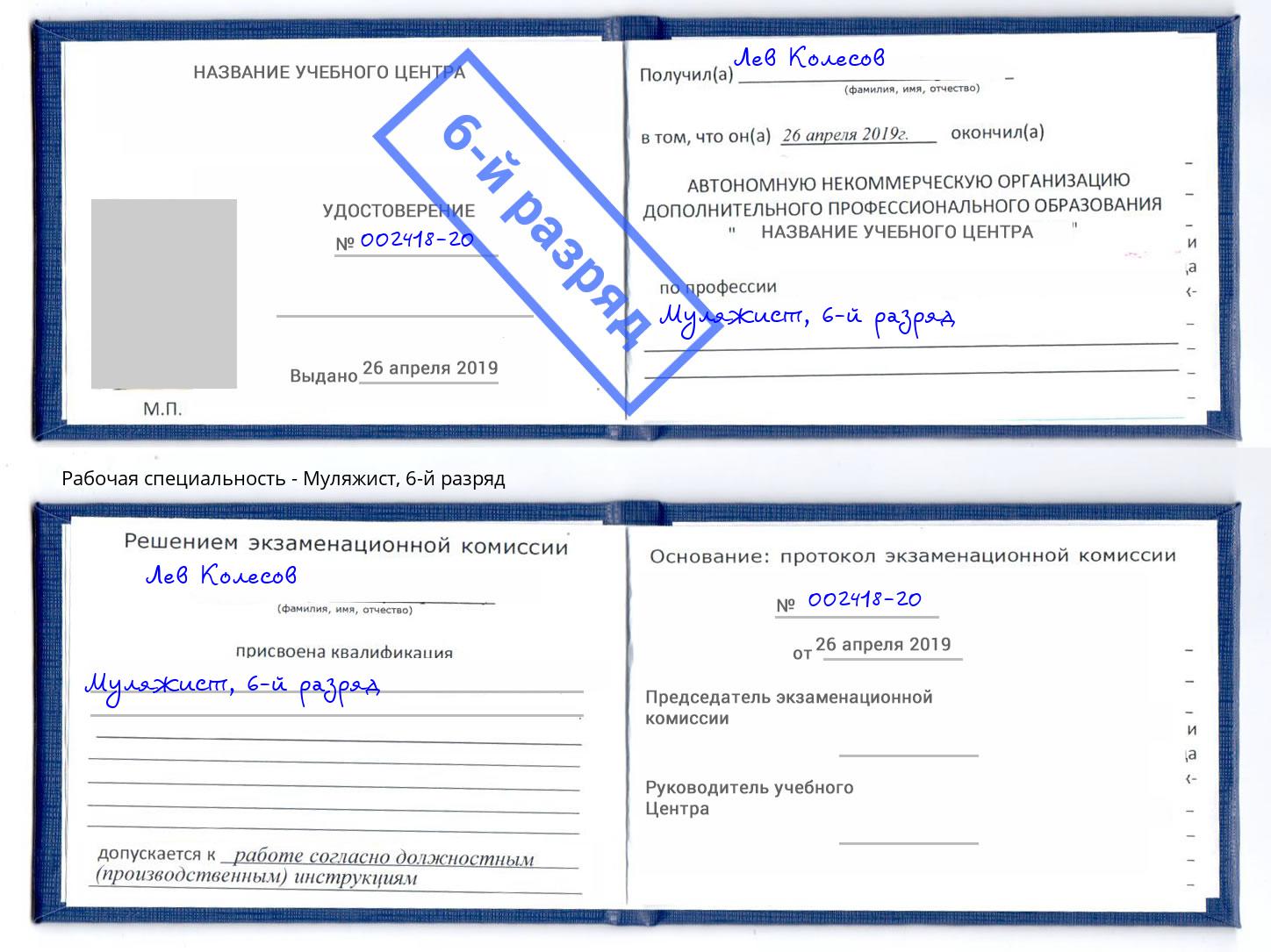 корочка 6-й разряд Муляжист Новороссийск