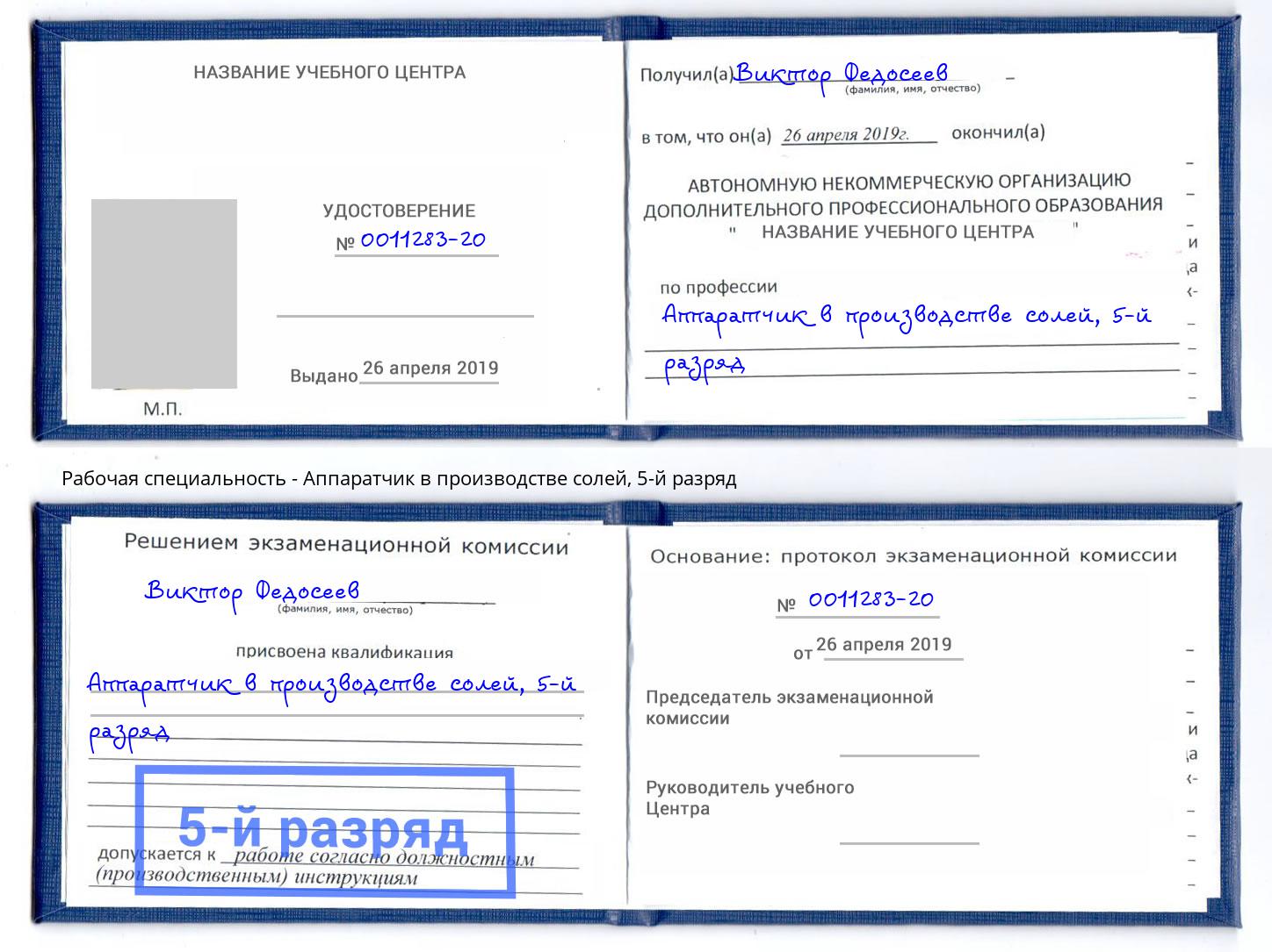 корочка 5-й разряд Аппаратчик в производстве солей Новороссийск